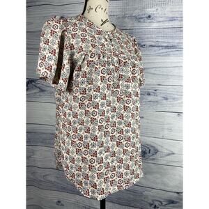 Ann Taylor Flutter Sleeve Placket Top Women XS Floral Mixed Media Stretch